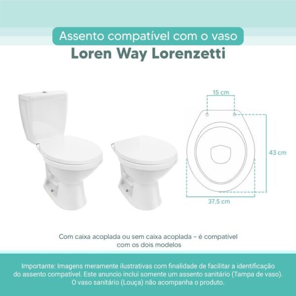 Assento Sanitário Tampa de Vaso Branco Mdf Laqueado Loren way para bacia Lorenzetti - Image 3