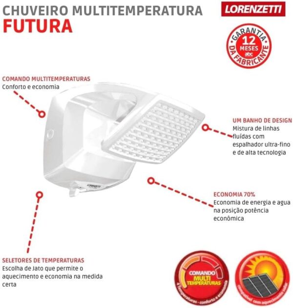 Ducha Futura Multitemperaturas 127V, 5500W, Lorenzetti 7531280, Branco - Image 5