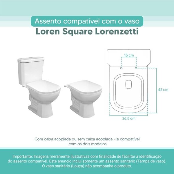 Tampa Vaso Sanitário Madeira Laqueada Loren Square Branco para bacia Lorenzetti - Image 3