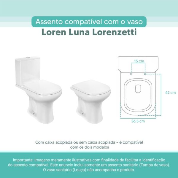 Tampa Vaso Sanitário Madeira Laqueada Loren luna Branco para bacia Lorenzetti - Image 3