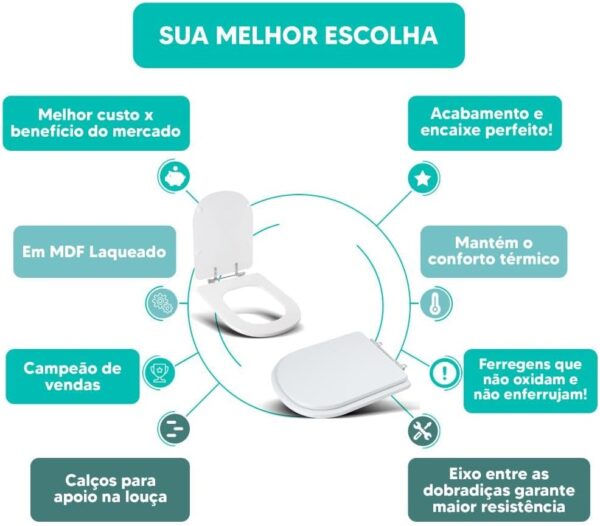 Tampa Vaso Sanitário Madeira Laqueada Loren luna Branco para bacia Lorenzetti - Image 4