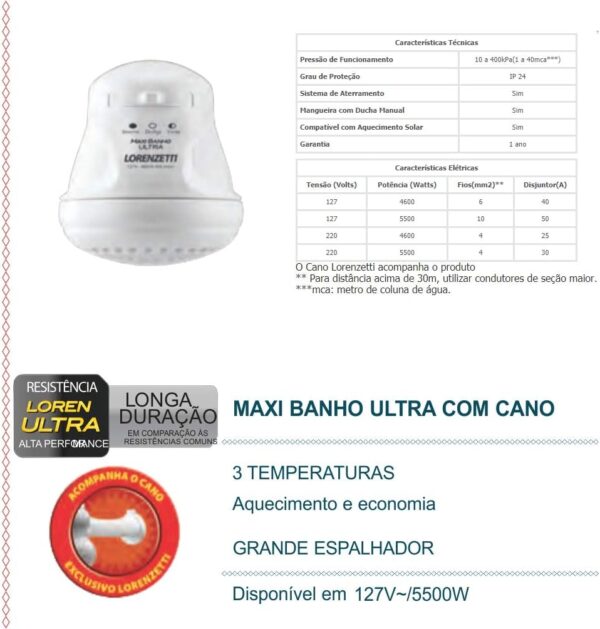 Chuveiro Elétrico Maxi Banho com Cano 5500w 110v Branco - Image 3
