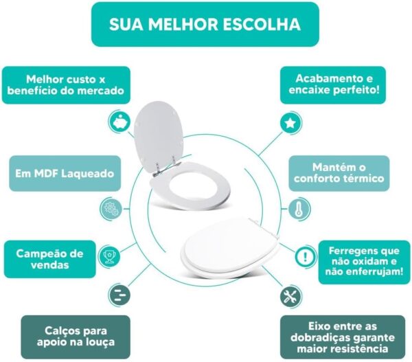 Tampa Vaso Sanitário Madeira Laqueada Loren one Branco para bacia Lorenzetti - Image 4