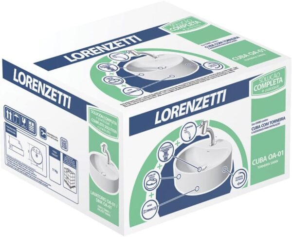 Combo de Cuba Oval de Apoio OA-01 com Torneira e Acessórios para Instalação, Lorenzetti, Branco - Image 4