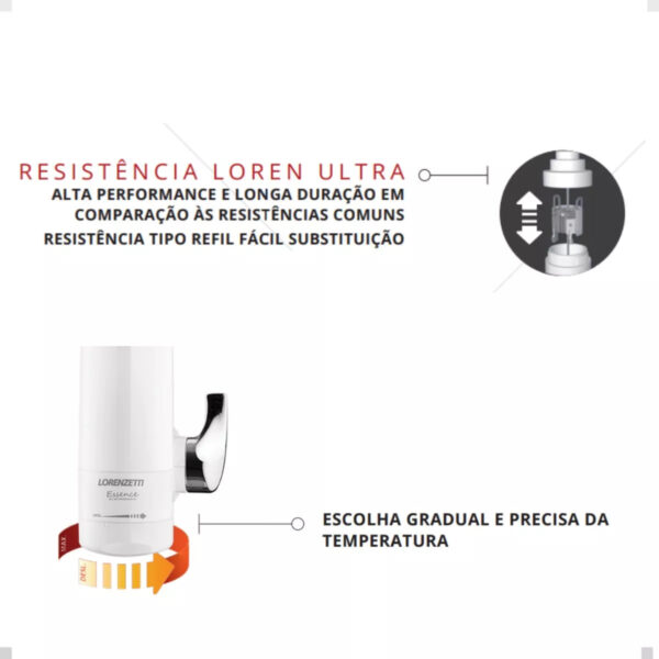 Torneira Elétrica Essence Parede 127V 4600W Branco/Cromado Lorenzetti - Image 4